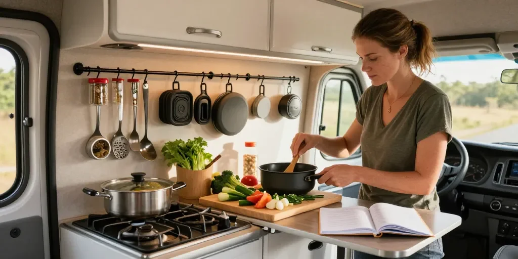 Cocinar en una autocaravana: guía completa, trucos de organización y recetas fáciles para tu viaje