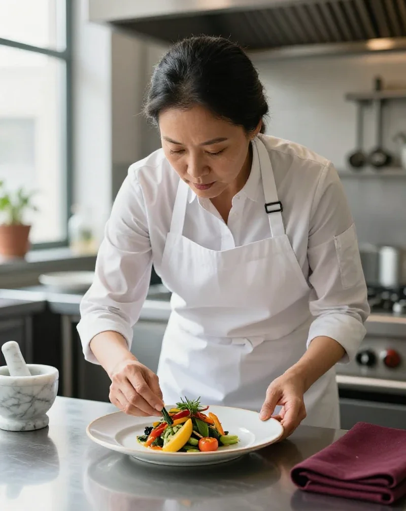 Una experta muestra técnicas culinarias para entender la cocina y presentarla correctamente en la mesa.